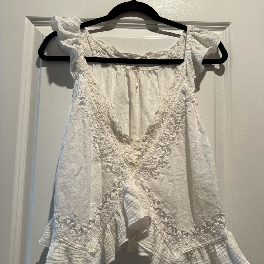 Free People White Eyelet Ruffle Blouse
